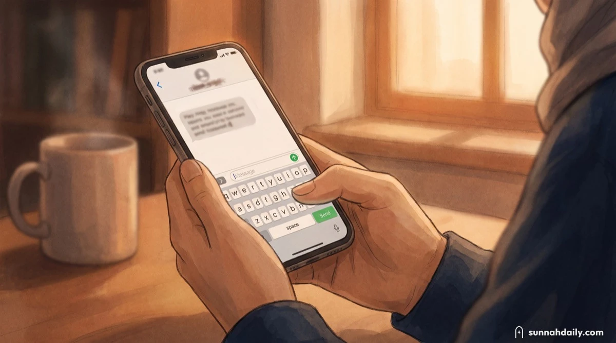 A hand holding a phone with a message typed but not sent