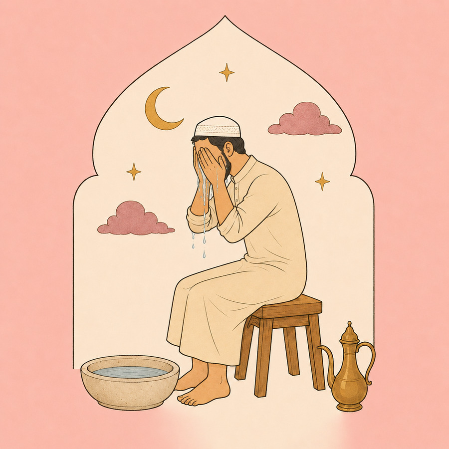 A person washing the whole face with both hands